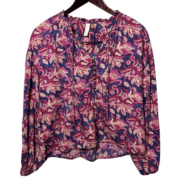 Pilcro Floral Button-Front Peasant Blouse Boho Style Womens Small 100% Cotton - Picture 1 of 7